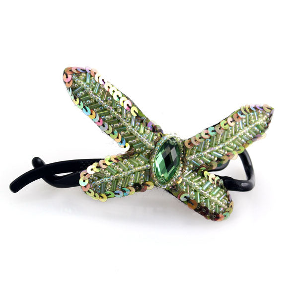 Sequined and Beaded Butterfly Twist Hair Barrette Green
