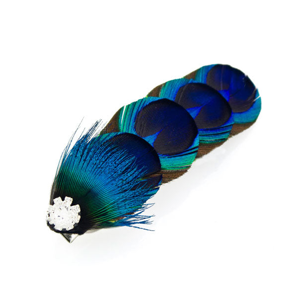 Peacock Feather Hair Clip with Rhinestones