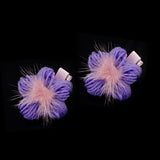 Lilac Yarn Flower Hair Clips with Fur [Pair]