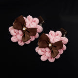Knitted Yarn Flower Hair Clips with Bow [Pair]