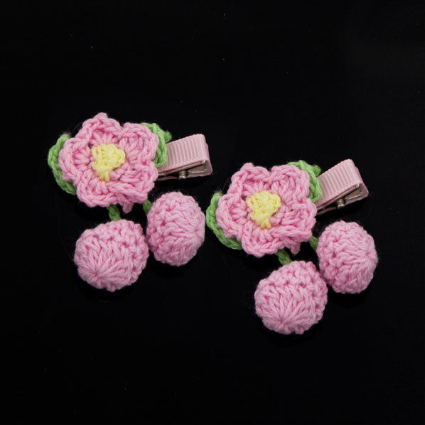 Pink Crocheted Floral Hair Clips [Pair]