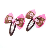 Pink and Coffee Bows Bobby Hair Clips [Pair]