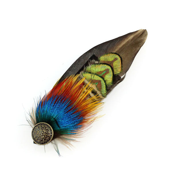 Colorful Feather Hair Clip w/ Button