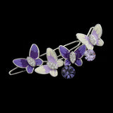 LUX Lilac Enamel Butterflies Silver Finish Hair Clip w/ Swarovski Rhinestones
