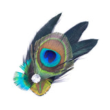 Feather Hair Clip w/ Peacock Feather and Rhinestone