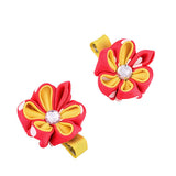 Kanzashi Flower Dual Color Double Petal Hair Clip Red Pink [Pair]