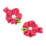 Kanzashi Flower Dual Color Double Petal Hair Clip Hotpink Yellow [Pair]