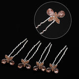 Silver Finish Blue Rhinestone Butterfly 2-prong Hairpins [Set of 4]