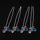 Silver Finish Rhinestone Butterfly 2-prong Hairpins [Set of 4]
