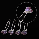 Silver Finish Clear Rhinestone Leaves 2-prong Hairpins [Set of 4]