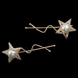 Gold Finish Rhinestone and Pearl Star Hair Clips [pair]