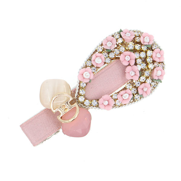 Teardrop Shape Hair Clip with Polymer Clay Flowers and Rhinestones [pc]