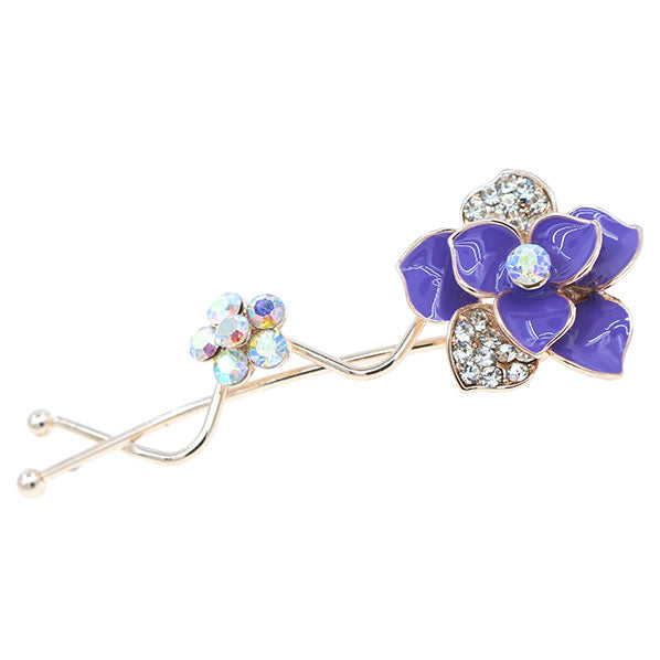 Gold Finish Enamel Flower with Rhinestones Hair Clip [pc] Red