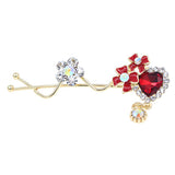 Gold Finish Rhinestone Heart and Enamel Floral Hair Clip [pc] Navy Blue