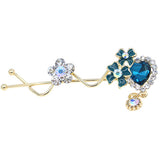 Gold Finish Rhinestone Heart and Enamel Floral Hair Clip [pc] Red