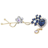 Gold Finish Rhinestone Heart and Enamel Floral Hair Clip [pc] Blue