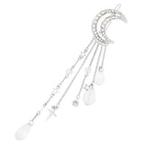 Silver Finish Crecent Moon Rhinestone Hair Clip with Beads Tassels (pc)
