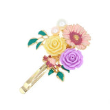 Pink Enamel Daidy and Resin Flowers Gold Finish Hair Clip (pc)