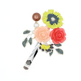 Yellow Enamel Daidy and Resin Silver Finish Flowers Hair Clip (pc)