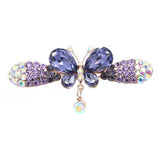 Gold Finish Rhinestone Butterfly Princess Hair Clip with Drop Lilac