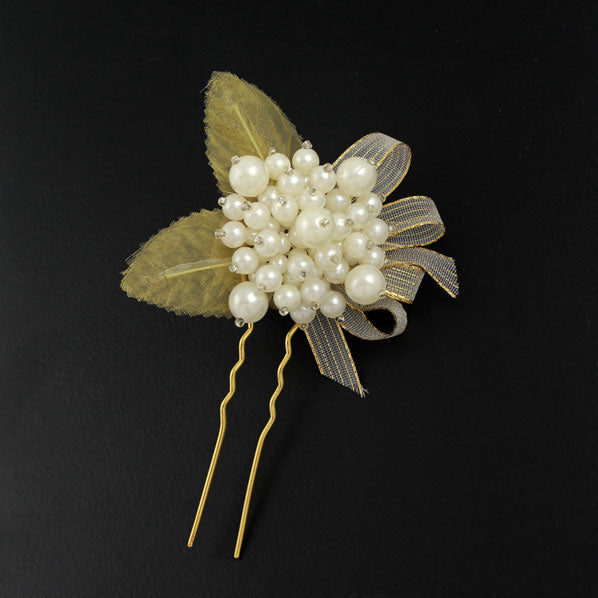 Handmade Double-Side Rose and Pearl 2-Prong Hair Fork