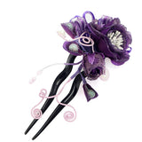 Handmade Fabric Flower 2-Prong Hair Fork Purple
