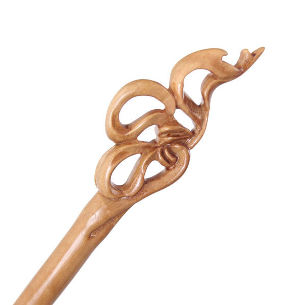 CrystalMood Handmade Carved Wood Hair Stick Ribbons 6.9" Peachwood