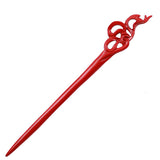 CrystalMood Handmade Carved Boxwood Hair Stick Ribbon Lacquered Red