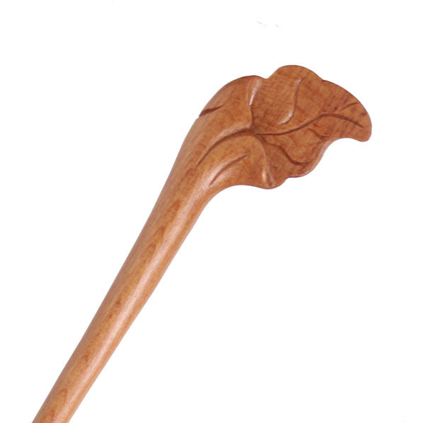 CrystalMood Handmade Carved Wood Hair Stick Leaf B 6.5" Peachwood
