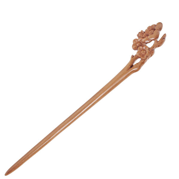 CrystalMood Handmade Carved Wood Hair Stick Plum Flowers Lignum-vitae