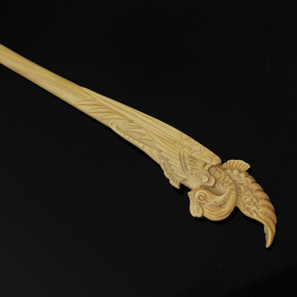 CrystalMood Handmade Carved Wood Hair Stick Phoenix