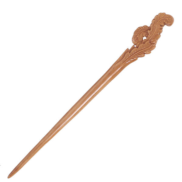 CrystalMood Handmade Wood Hair Stick Phoenix Plumes 7" Peachwood