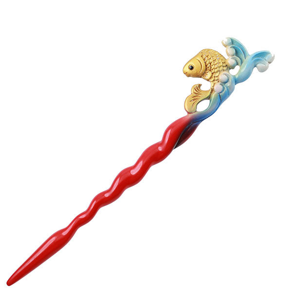 CrystalMood Handmade Carved Wood Hair Stick Carp Leap Lacquered