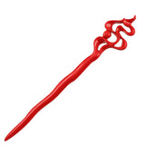 CrystalMood Handmade Carved Boxwood Hair Stick Saint Fire Lacquered Red