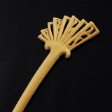 CrystalMood Handmade Carved Wood Fan Hair Stick Ebony
