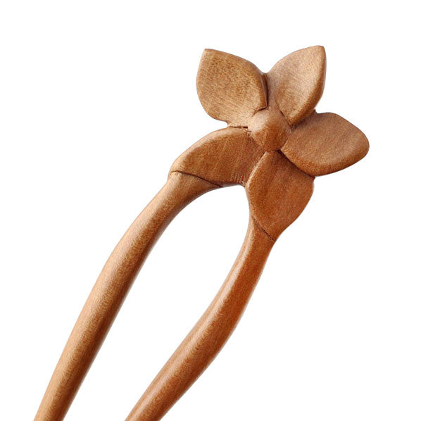 CrystalMood Handmade 2-Prong Wood Floral Hair Stick Lignum-vitae