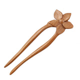 CrystalMood Handmade Carved 2-Prong Wood Floral Hair Stick Peachwood