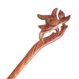 CrystalMood Handmade Carved Wood Hair Stick Peach Flower 7.25" Ebony