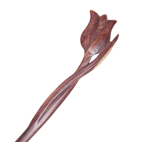 CrystalMood Handmade Carved Wood Hair Stick Tulip