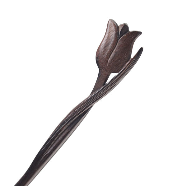 CrystalMood Handmade Carved Wood Hair Stick Tulip 7.25" Lignum-vitae