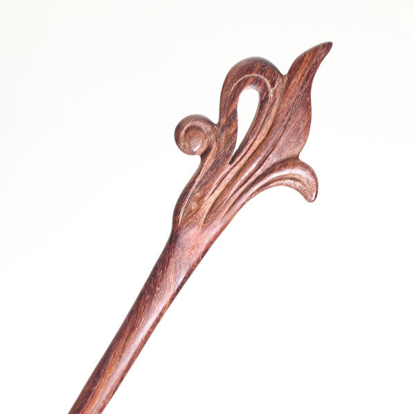 CrystalMood Handmade Carved Wood Hair Stick Bloom 7.25" Ebony