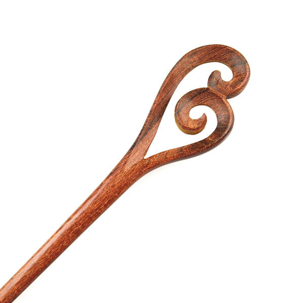 CrystalMood Handmade Carved Wood Hair Stick Laced Heart