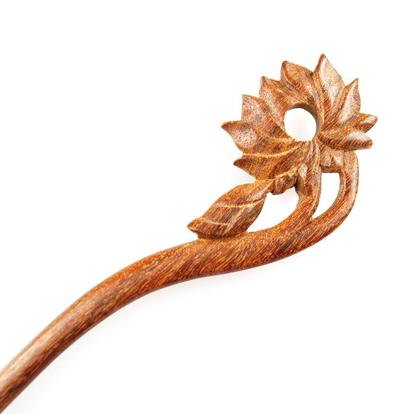 CrystalMood Handmade Carved Wood Hair Stick Water Lily Lignum-vitae