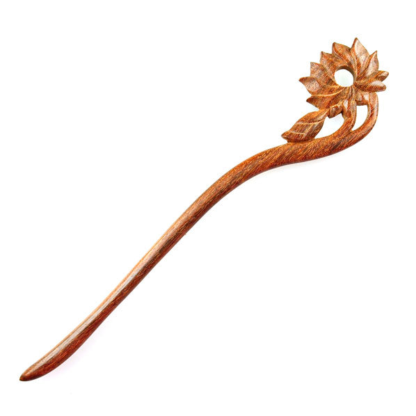 CrystalMood Handmade Carved Wood Hair Stick Water Lily