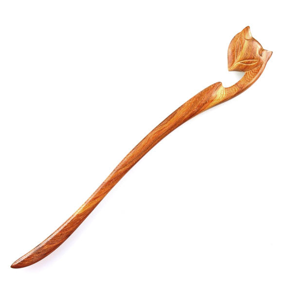CrystalMood Handmade Carved Wood Hair Stick Fox