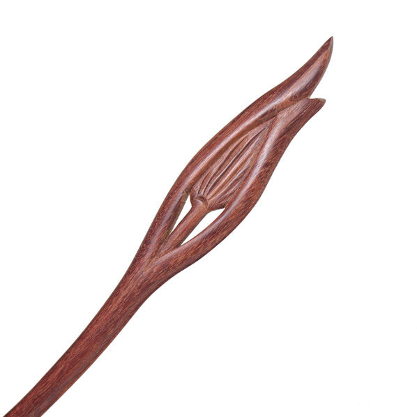 CrystalMood Handmade Carved Wood Hair Stick Bud 7" Lignum-vitae