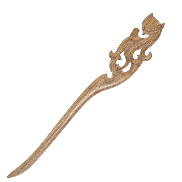 Handicraftviet Wood Hair Pin Hand-Carve Hair Forks for Women two Prong Hair  stick For Long Hair 6.29in Natural Color Wood Set 2 Owl and flower hair  fork Style 4