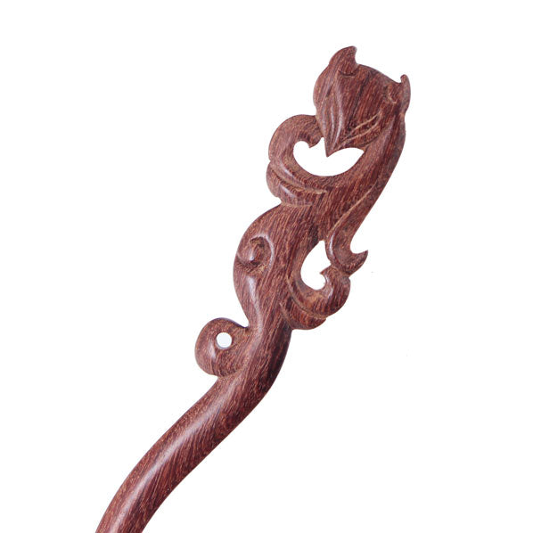 CrystalMood Handmade Carved Wood Hair Stick Fairy Fox 6.75" Rosewood