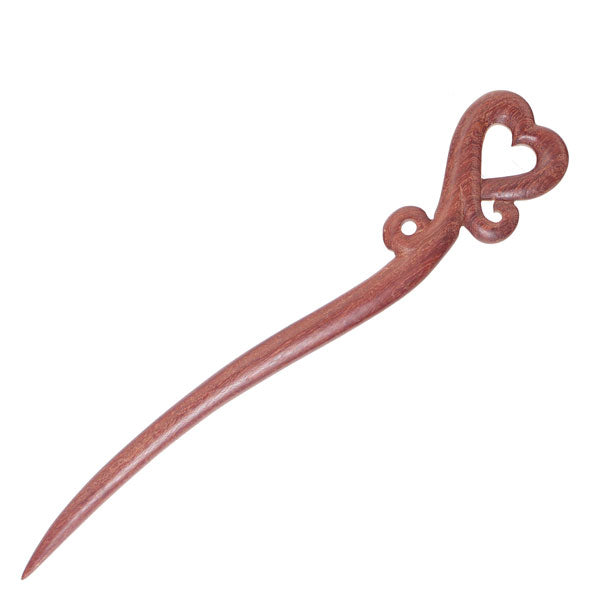 Crystalmood Handmade Carved Wood Hair Stick Heart Rosewood