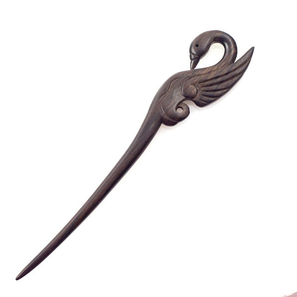 Crystalmood Handmade Carved Wood Hair Stick Swan 7.25-Inch Ebony